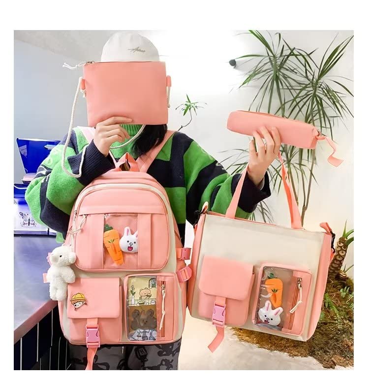 MOJIDUO Kawaii Backpack Pins Accessorie 4Pcs Set Cute Kawaii Rucksack for School Bag Cute Aesthetic Backpack