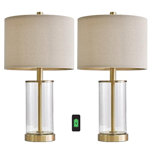 BOBOMOMO 20.2" Bronzer Table Lamp Set of 2 for Living Room Modern Lamp for Living Room Glass Nightstand Lamp with 1 USB Charging Ports, Nautical Lamp(Shell Not Included)