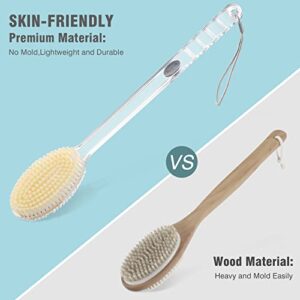 DeaLott Dual-Sided Back Scrubber for Shower, Long Handle Back Brush with Stiff and Soft Bristles, Wet and Dry Body Brush Exfoliator, Shower Brush for Body Men Women