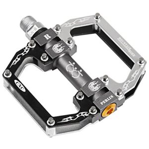 MTB/Road Bike Pedals Aluminium Alloy Bicycle Pedals Mountain Bike Pedals 9/16" Sealed Bearing Platform for BMX MTB Bike (Black Silver)