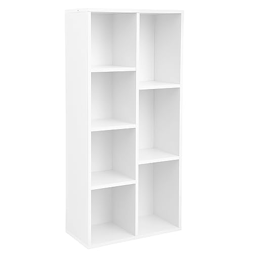 VASAGLE Bookcase, Bookshelf with 7 Compartments, Freestanding Shelves and Cube Organizer, for Display in Living Room, Bedroom, and Home Office, White