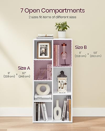 VASAGLE Bookcase, Bookshelf with 7 Compartments, Freestanding Shelves and Cube Organizer, for Display in Living Room, Bedroom, and Home Office, White