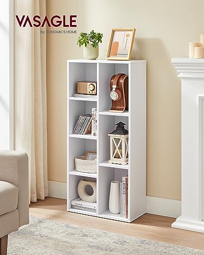 VASAGLE Bookcase, Bookshelf with 7 Compartments, Freestanding Shelves and Cube Organizer, for Display in Living Room, Bedroom, and Home Office, White