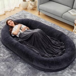 dogke large human dog bed, 260gsm luxury fur human size dog bed for people,waterproof washable giant dog bed for human,human dog bed for people adults and pets, present soft blanket(72"x48"x10",grey)