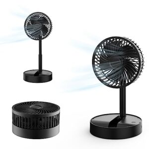 realsmart portable folding fan, rechargeable usb floor table desk fan with adjustable height, 3 speed battery operated fan, pedestal fans for personal bedroom office fishing camping travel, black 6.5"