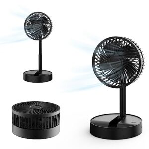 RealSmart Portable Folding Fan, Rechargeable USB Floor Table Desk Fan with Adjustable Height, 3 Speed battery operated fan, Pedestal Fans for Personal Bedroom Office Fishing Camping Travel, Black 6.5"