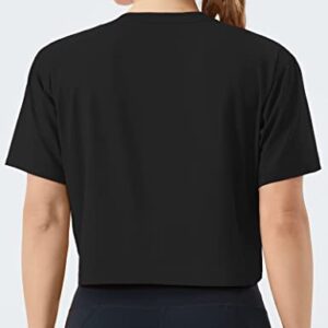 THE GYM PEOPLE Women's Workout Crop Top T-Shirt Short Sleeve Boxy Yoga Running Cropped Basic Tee Black