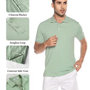 ATFORNA Men's Golf Polo Shirt Slim fit Moisture Athletic T-Shirts Casual Business Blouses Summer Tops Green