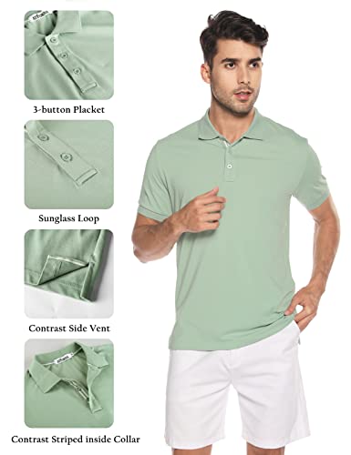 ATFORNA Men's Golf Polo Shirt Slim fit Moisture Athletic T-Shirts Casual Business Blouses Summer Tops Green