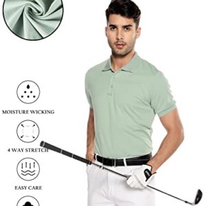 ATFORNA Men's Golf Polo Shirt Slim fit Moisture Athletic T-Shirts Casual Business Blouses Summer Tops Green