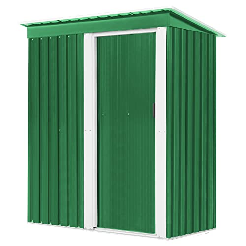 Arlopu 5 x 3 FT Outdoor Storage Shed, Metal Shed with Sliding Door, Waterproof Tool Storage Cabinet, Backyard Patio Lawn, for Bicycle, Garden Tool, Pet House, Utility Room (Dark Green)