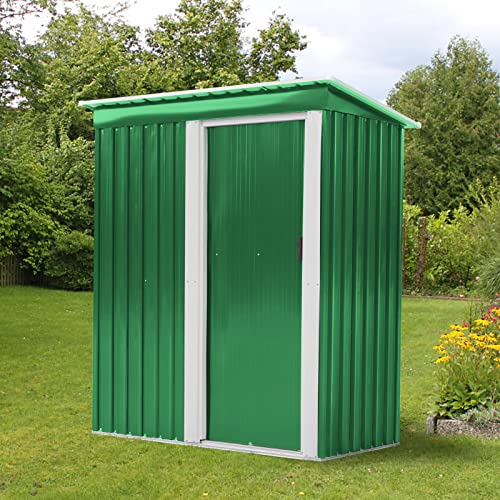 Arlopu 5 x 3 FT Outdoor Storage Shed, Metal Shed with Sliding Door, Waterproof Tool Storage Cabinet, Backyard Patio Lawn, for Bicycle, Garden Tool, Pet House, Utility Room (Dark Green)