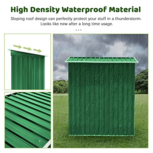 Arlopu 5 x 3 FT Outdoor Storage Shed, Metal Shed with Sliding Door, Waterproof Tool Storage Cabinet, Backyard Patio Lawn, for Bicycle, Garden Tool, Pet House, Utility Room (Dark Green)