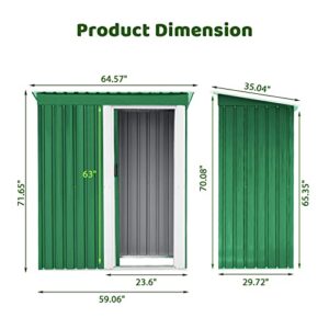 Arlopu 5 x 3 FT Outdoor Storage Shed, Metal Shed with Sliding Door, Waterproof Tool Storage Cabinet, Backyard Patio Lawn, for Bicycle, Garden Tool, Pet House, Utility Room (Dark Green)