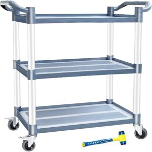 AQNIEGEP Utility Carts with Wheels Food Office Restaurant Rolling Cart 510lbs Capacity, Lockable Wheels, Rubber Hammer 16.5" x 31.5" x 39.5"