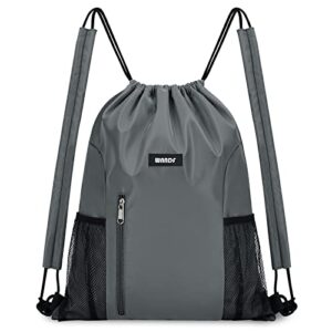 wandf drawstring backpack with shoulder pad sports gym backpack with mesh pocket string bag for women men(grey)