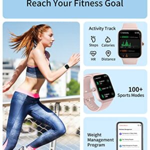 RERE ASW2-Pro Smart Watch (Answer/Make Call), Alexa Built-in, 1.8“ Fitness Tracker with 100 Sport Modes, Heart Rate, Blood Oxygen, Sleep Monitor, Fit for Android and iPhone, IP68 Waterproof, (Pink)