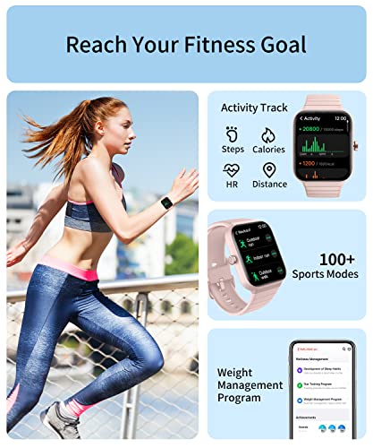RERE ASW2-Pro Smart Watch (Answer/Make Call), Alexa Built-in, 1.8“ Fitness Tracker with 100 Sport Modes, Heart Rate, Blood Oxygen, Sleep Monitor, Fit for Android and iPhone, IP68 Waterproof, (Pink)
