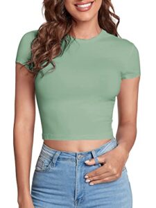 verdusa women's casual basic cap sleeve slim fitted round neck crop tee top mint green m