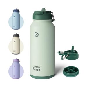bottle bottle 32oz insulated water bottle stainless steel sport water bottle with straw dual-use lid design for gym with pill box (green)