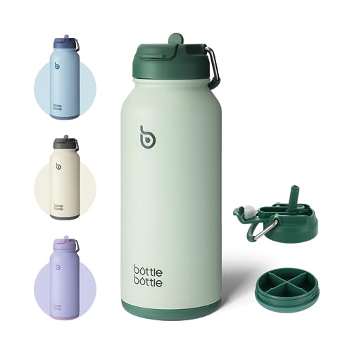 BOTTLE BOTTLE 32oz Insulated Water Bottle Stainless Steel Sport Water Bottle with Straw Dual-use Lid Design for Gym with Pill Box (green)