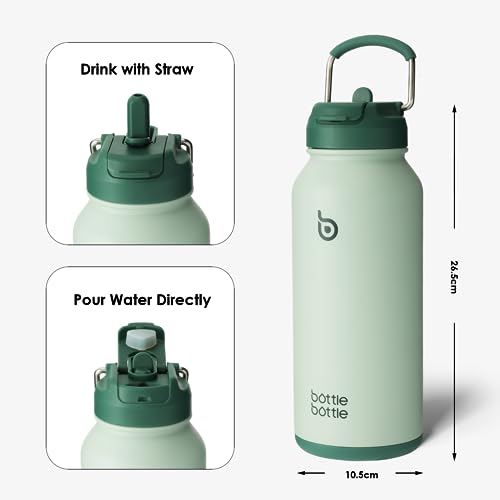 BOTTLE BOTTLE 32oz Insulated Water Bottle Stainless Steel Sport Water Bottle with Straw Dual-use Lid Design for Gym with Pill Box (green)