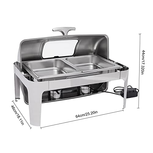 110V 400W Electric Chafing Dish Buffet Set Commercial 2-Trays 9QT Chafing Buffet Servers with Two Heating Methods and Clear Roll-Open Lid for Catering, Buffets, Parties