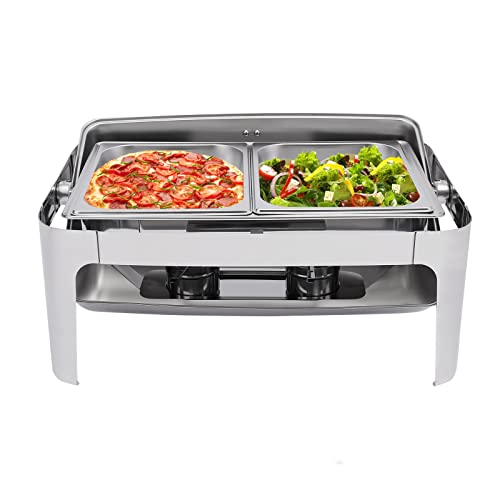 110V 400W Electric Chafing Dish Buffet Set Commercial 2-Trays 9QT Chafing Buffet Servers with Two Heating Methods and Clear Roll-Open Lid for Catering, Buffets, Parties