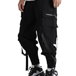 Verdusa Men's Flap Pocket Drawstring Elastic Waist Street Cargo Pants Joggers Black M