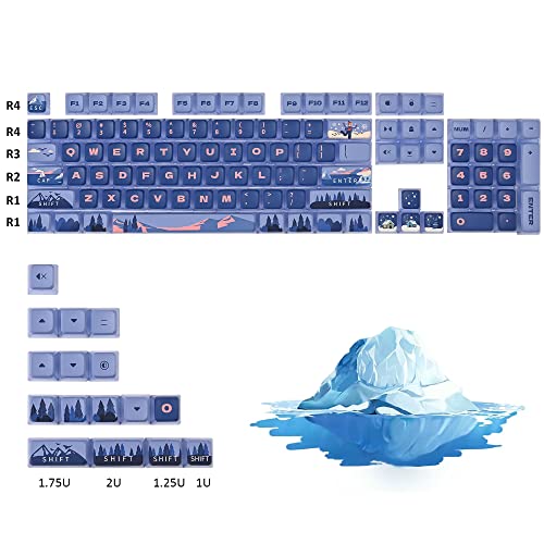 Fogruaden Pudding Keycaps 60 Percent, 118 Dye-Sublimation Keycaps Set, ASA Profile Custom Keycaps for Cherry Gateron MX Switches Mechanical Keyboard(Blue Polar)