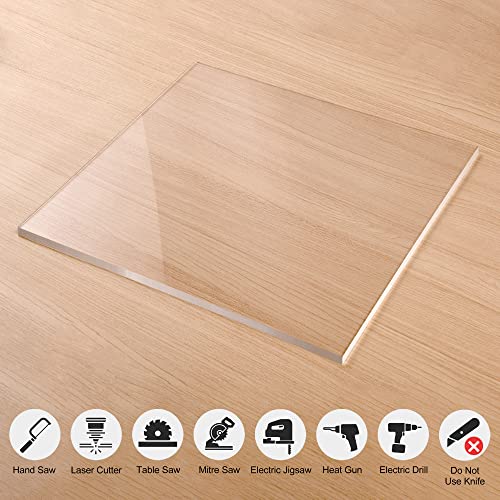 KAITELA 12" x 12" Clear Acrylic Sheet 1/4 inch Thick (6mm) Cast Plexiglass Square Sheets for Signage, Craft, Display Projects, Laser Cutting, Engrave