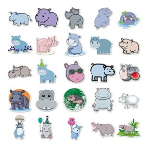 50 PCS Cute Hippo Stickers, Cartoon Animals Vinyl Decals Stickers for Water Bottle, Laptop, Bumpers, Skateboard, Helmet, Funny Hippo Stickers for Kids Teens Adults