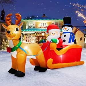 6.6ft long christmas inflatables santa claus on sleigh with snowman and reindeer outdoor decorations, giant blow up yard décor build in leds & tethers stakes for holiday xmas indoor patio lawn