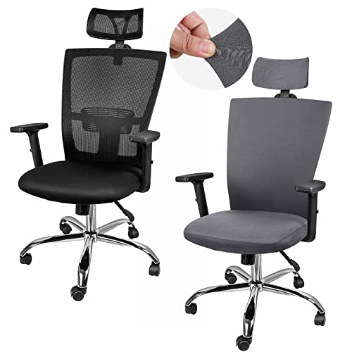 3 Pieces Headrest Chair Cover Office Chair Cover Rolling Desk Chair Cover Gaming Chair Covers Stretch Washable Computer Chair Slipcovers for Swivel Chair Armchair Computer Boss Chair (Dark Gray)