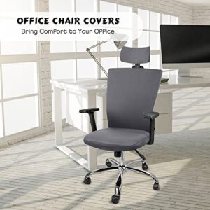 3 Pieces Headrest Chair Cover Office Chair Cover Rolling Desk Chair Cover Gaming Chair Covers Stretch Washable Computer Chair Slipcovers for Swivel Chair Armchair Computer Boss Chair (Dark Gray)