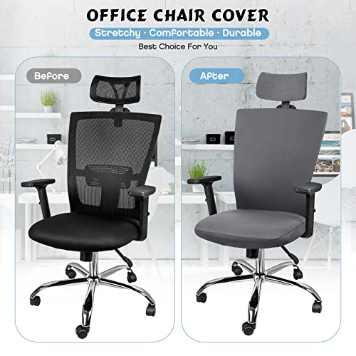 3 Pieces Headrest Chair Cover Office Chair Cover Rolling Desk Chair Cover Gaming Chair Covers Stretch Washable Computer Chair Slipcovers for Swivel Chair Armchair Computer Boss Chair (Dark Gray)