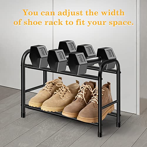 YAWSOUP 2-Tier Expandable Shoe Rack Adjustable Shoe Organizer Stainless Steel Shoe Storage Rack For Entrance Closet Doorway Garage Dorm (Black)