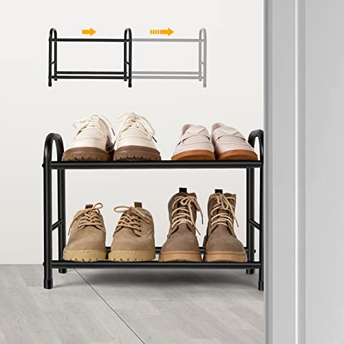 YAWSOUP 2-Tier Expandable Shoe Rack Adjustable Shoe Organizer Stainless Steel Shoe Storage Rack For Entrance Closet Doorway Garage Dorm (Black)