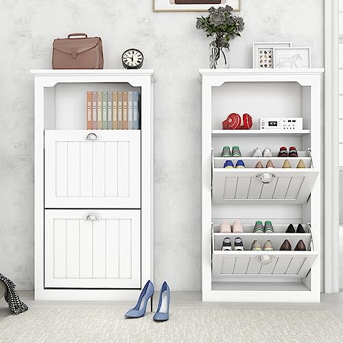 xiweot Shoe Cabinet for Entryway Slim : Hidden Shoe Storage Cabinet for Entryway White Shoe Cabinet Narrow Shoe Cabinet with Doors Wooden Storage Cabinet Slim Shoe Cabinet