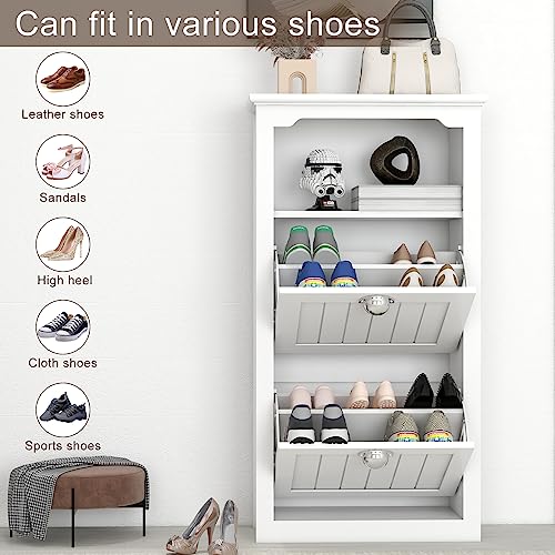 xiweot Shoe Cabinet for Entryway Slim : Hidden Shoe Storage Cabinet for Entryway White Shoe Cabinet Narrow Shoe Cabinet with Doors Wooden Storage Cabinet Slim Shoe Cabinet