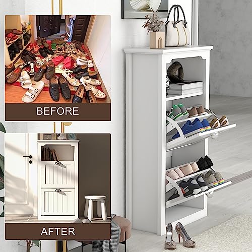 xiweot Shoe Cabinet for Entryway Slim : Hidden Shoe Storage Cabinet for Entryway White Shoe Cabinet Narrow Shoe Cabinet with Doors Wooden Storage Cabinet Slim Shoe Cabinet