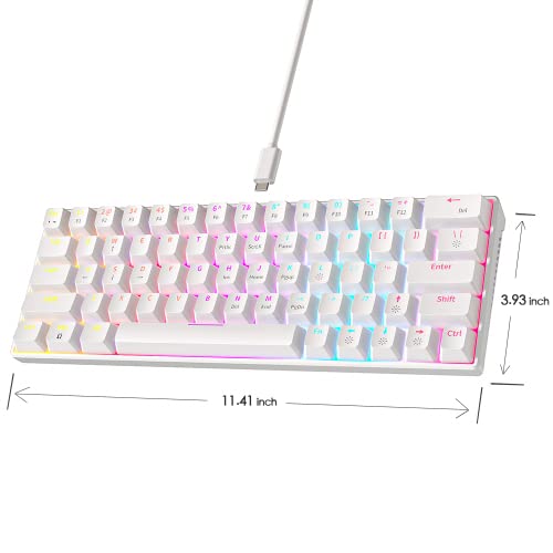 abucow 60% Mechanical Keyboard Wired Hot Swappable Gaming Keyboard 63 keycaps for PC/Mac (White&63)