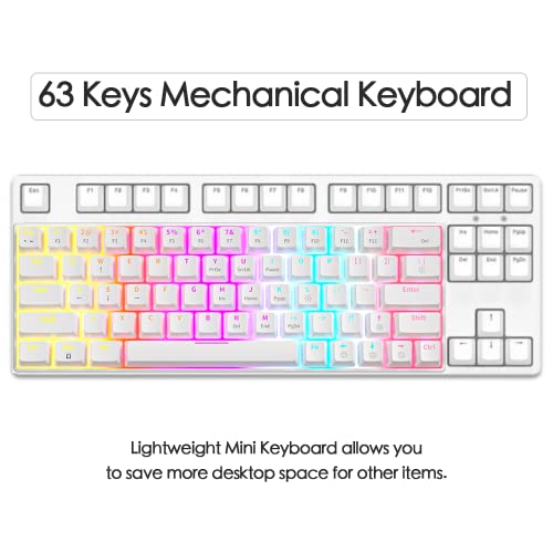 abucow 60% Mechanical Keyboard Wired Hot Swappable Gaming Keyboard 63 keycaps for PC/Mac (White&63)