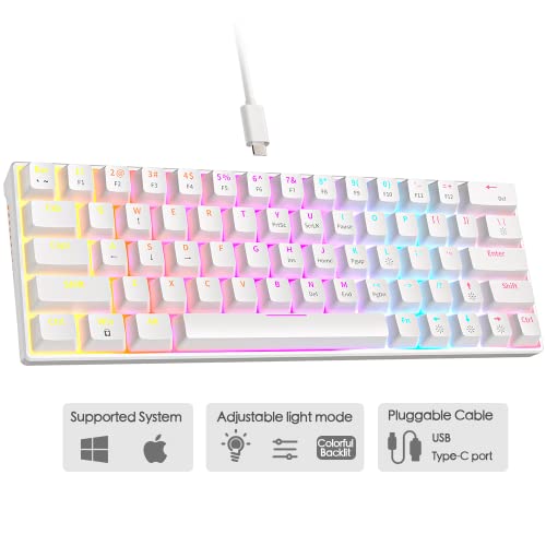 abucow 60% Mechanical Keyboard Wired Hot Swappable Gaming Keyboard 63 keycaps for PC/Mac (White&63)