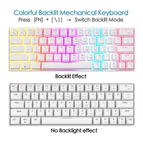 abucow 60% Mechanical Keyboard Wired Hot Swappable Gaming Keyboard 63 keycaps for PC/Mac (White&63)