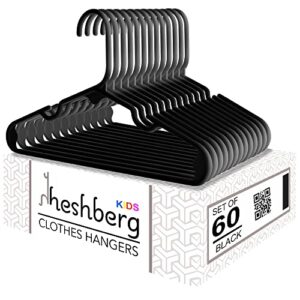 heshberg kids and babies plastic hangers - space-saving, durable, and cute closet organization solution, 60 pack (black)