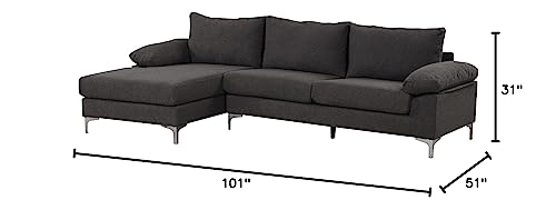 Casa Andrea Milano Modern Large Boucle L-Shape Sectional Sofa, with Extra Wide Chaise Lounge Couch, Dark Grey