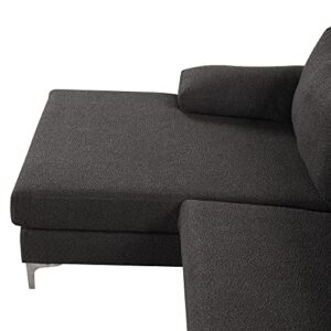 Casa Andrea Milano Modern Large Boucle L-Shape Sectional Sofa, with Extra Wide Chaise Lounge Couch, Dark Grey