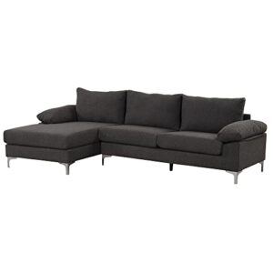 Casa Andrea Milano Modern Large Boucle L-Shape Sectional Sofa, with Extra Wide Chaise Lounge Couch, Dark Grey