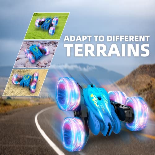 SALLN Remote Control Car-w/Wheel Lights,Direct Rechargeable,RC Cars Stunt Car Toy for Boys 8-12,4WD 2.4Ghz Max 50+min Playtime 360° Rotating RC Car for Boys 4-7,Kids Xmas Gifts Toy Car for Boys Girls